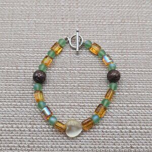 8 Inch Sterling Silver Shell Heart With Glass Bracelet B759